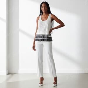 J Crew Factory Tank Top Women's Size Small Sequin Black & White Stripe at Hem